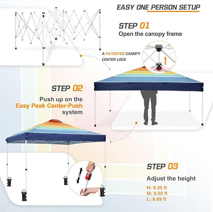 EAGLE PEAK Pop Up Canopy Tent with Wheeled Carry Bag, 8 Stakes, 4 Ropes, 4 Weight Bags, Easy Set Up Tent Canopy, 10x10 ft, 100sqft of Shade, Retro Stripe Multi