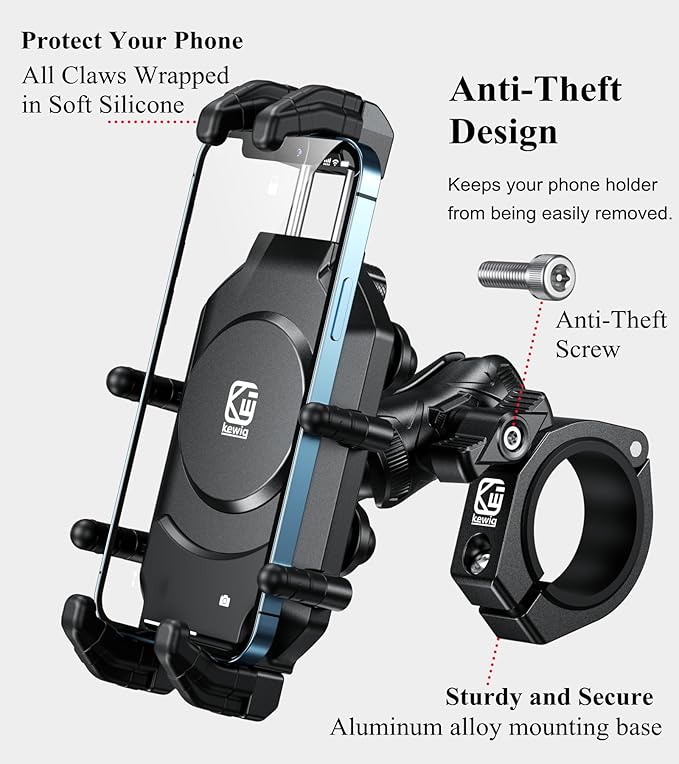 BRCOVAN Anti-Theft UTV Phone Mount Holder with Vibration Dampener & Secure Lock, Fit 1.5/1.65/1.75/1.85/2'' Roll Cage Bar, Heavy Duty, Adjustable Size, Big Phone Friendly for 5.4-7.2'' Cellphone