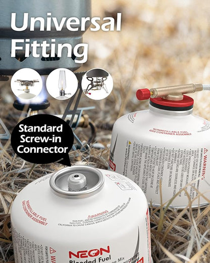 NEON Isobutane Fuel Canister, Portable Camping Gas 100g, Efficient and High Output Butane for Camp Stove, Backpacking, Hiking, Lanterns, Outdoor Cooking, Suitable for All Seasons