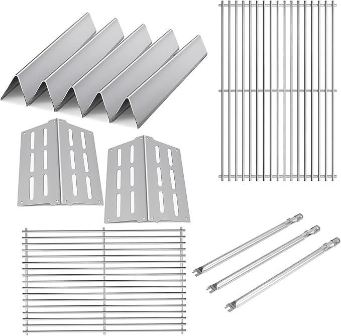 Stainless Steel 7524 7528 Grill Grates with 7620 7621 Flavorizer Bars 65505 Heat Deflectors and 62752 Burner for Weber Genesis Grill Parts 300 Series E310 E320 E330 S310 S320 S330