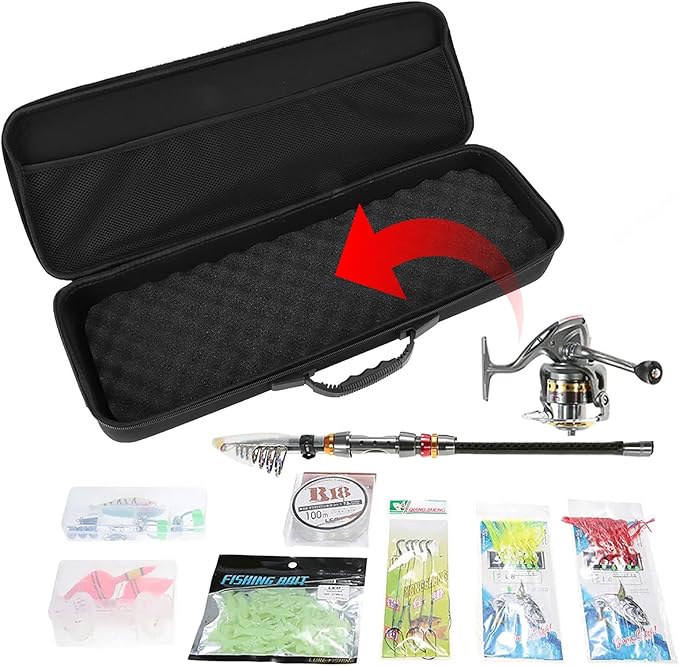 EVTSCAN Portable Waterproof Hard EVA Case for Fishing Tackle Storage, 21 inch Fishing Rod Reel Organizer Bag Travel Carry Case Bag, with Foam Interior Shockproof