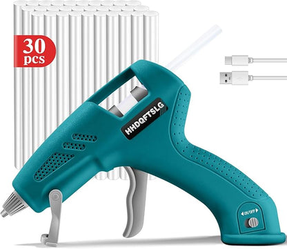 Cordless Hot Glue Gun with 30 Premium Glue Sticks, 20W Cordless Glue Gun, 90s Fast Preheating, 2600mAh Type-C Rechargeable for School Craft Arts, DIY, Home Repairs & Gift Making