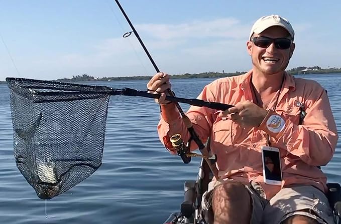 PLUSINNO Fishing Net Fish Landing Net, Foldable Collapsible Telescopic Pole Handle, Durable Nylon Material Mesh, Safe Fish Catching or Releasing