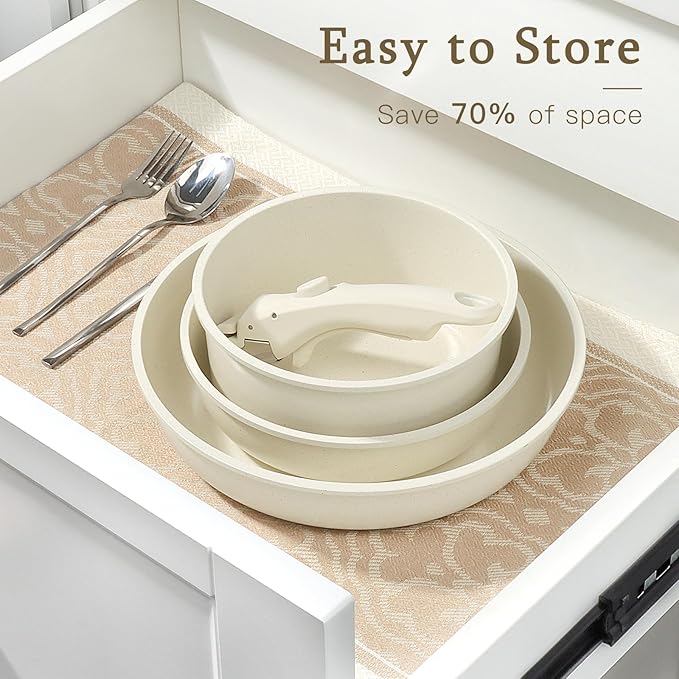 GiPP Ceramic Pots and Pans Set Non Stick, Nonstick Detachable Handle Cookware Sets, Healthy Non Toxic PFAS PFOA & PTFE Free, Dishwasher ＆Oven Safe, Induction Kitchen Pot and Pan, 8 Piece Cream