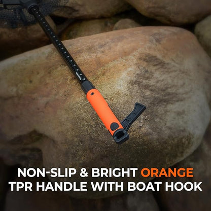 KastKing Brutus Folding Landing Net with Boat Hook, Foldable, Extendable, Lightweight & Strong, Multi-Functional Built-in Boat Hook, Non-Slip & Bright Orange TPR Handle, Two Nets Options