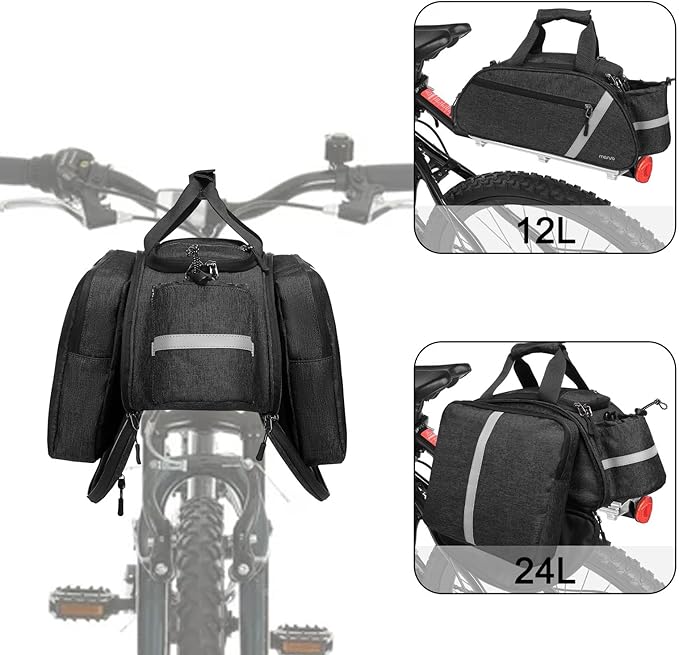 MOSISO Bike Rack Bag, Waterproof Bicycle Trunk Pannier Rear Seat Handbag Cycling Bike Carrier Reflective Backseat Cargo Storage Luggage Saddle Shoulder Bag with Water Bottle Holder&Handle