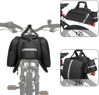 MOSISO Bike Rack Bag, Waterproof Bicycle Trunk Pannier Rear Seat Handbag Cycling Bike Carrier Reflective Backseat Cargo Storage Luggage Saddle Shoulder Bag with Water Bottle Holder&Handle