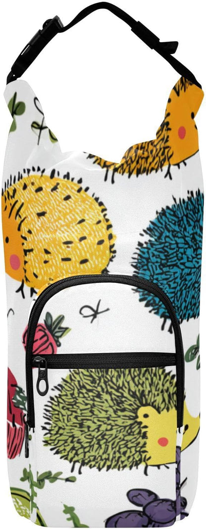 Colorful Doodle Hedgehogs Water Bottle Holder with Strap Insulated Water Bottle Carrier Crossbody Bags Pouch with Phone Pocket for Travel Gym Hiking Walking Running