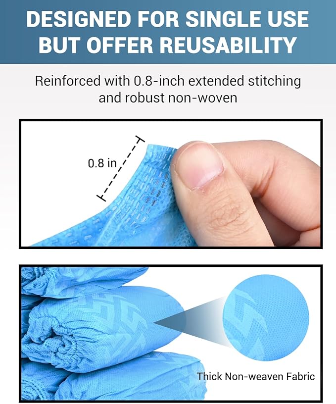 X-Large 200 Count Shoe Covers Disposable Non-Slip, Premium Cloth Boot Covers, Slip-resistant, Durable, Breathable, Non-toxic, Recyclable, Stretchable Fits Up to Size 13 US Men - Blue