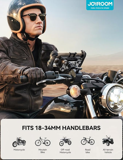 JOYROOM Motorcycle Phone Mount Holder - [Dual Vibration Dampener] 150mph Anti-Shock Phone Holder for Motorcycle [Upgrade Metal Handlebar Clamp] - Bicycle Bike Phone Holder Mount for 4.7-7" Cell Phones