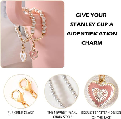 Charms for Stanley Cup，2pcs Pearl Chain for Stanley Cup Accessories Initial Letter Charms Handle with 2pcs Straw covers Stuff Decor Water Bottle Jewelry Tumbler Personalized Decorations Tag Y