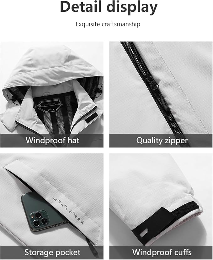 Outdoor Men's Waterproof Raincoat Windbreaker Lightweight Rain Jacket with Detachable Hood