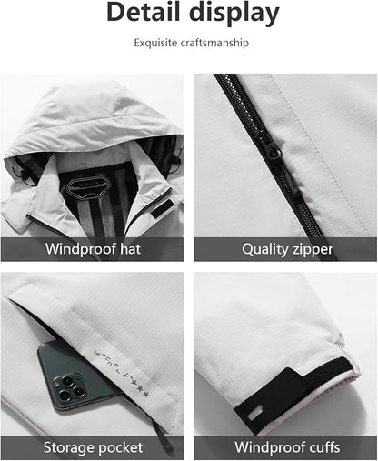 Outdoor Men's Waterproof Raincoat Windbreaker Lightweight Rain Jacket with Detachable Hood