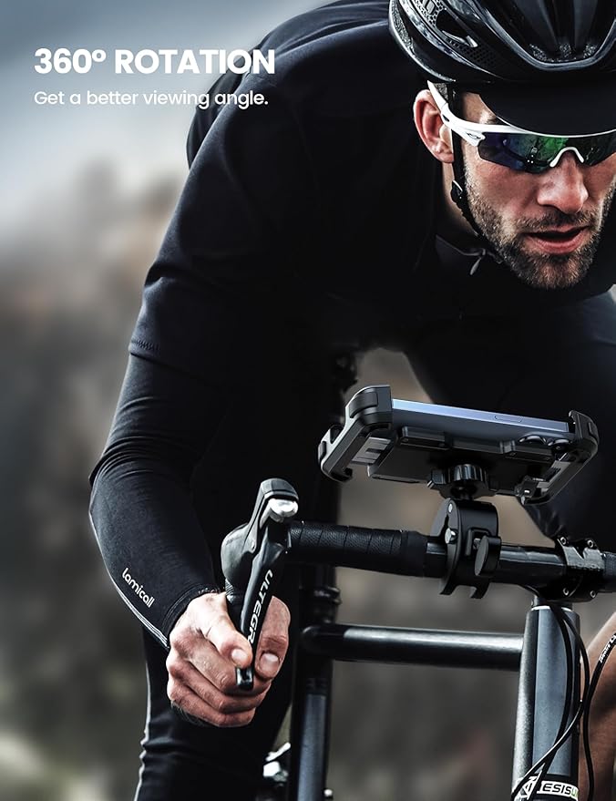 Lamicall Motorcycle Phone Mount, Bike Phone Holder - [Metal Lock] Upgrade Quick Install Handlebar Clip for Bicycle Scooter, Cell Phone Clamp for iPhone 17 16 15 Pro Max, Galaxy, 4.7-6.8" Phones