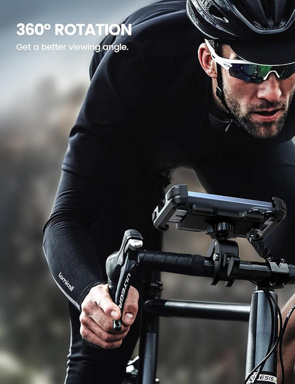 Lamicall Motorcycle Phone Mount, Bike Phone Holder - [Metal Lock] Upgrade Quick Install Handlebar Clip for Bicycle Scooter, Cell Phone Clamp for iPhone 17 16 15 Pro Max, Galaxy, 4.7-6.8" Phones