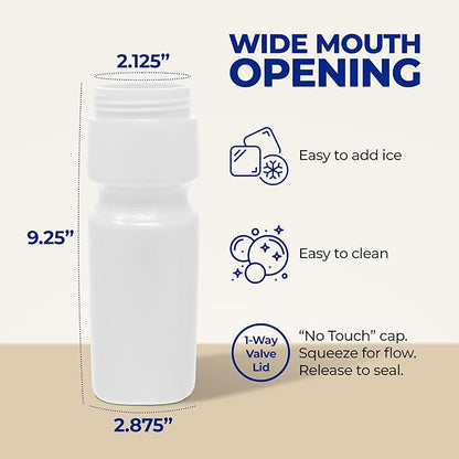 Rolling Sands USA Made 24 oz Sports Squeeze Water Bottles, 3 Pack, BPA-Free, Easy Drink One Way Flow Valve, Fits Most Bike Cages, Dishwasher Safe, Durable, Reusable and Lightweight, Clear Frost