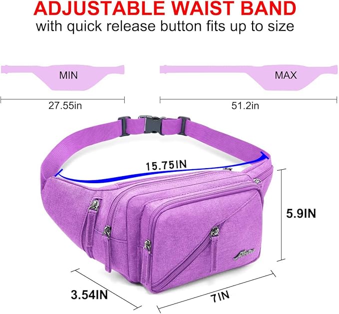 Fanny Pack Waterproof Waist Bag Pack Men Women Hip Bum Bag With Water Bottle Holder Adjustable Strap Suitable For Outdoors Workout Traveling Hiking Cycling Dog Walking Pouch Bag(Purple)