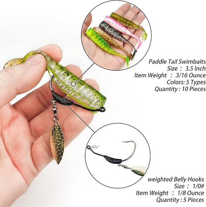 Soft Fishing Lures Shad Minnow Swimbaits, Pre-Rigged Jig Heads Paddle Tail Swim Baits for Bass, Trout, Walleye, Crappie, Sinking Jigs Bait for Saltwater Freshwater, Fishing Gifts for Men
