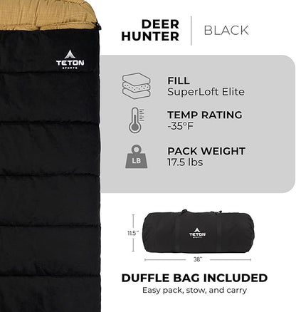 TETON Sports Deer Hunter -35F and 0F Degree Sleeping Bag. Warm and Comfortable Camping Sleeping Bags, Teton Tough Canvas Shell for Camping, Hunting, and Cold Weather