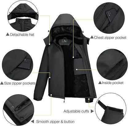 CAMELSPORTS Mens Winter Jacket Waterproof Warm Snow Ski Jackets Faux Fur Fleece Rain Coats with Removable Hood