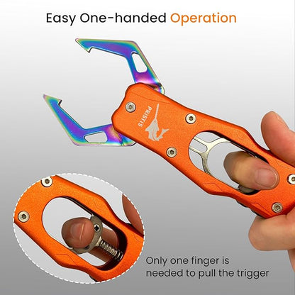 Pristis Metal Fish Lip Gripper, Heavy Duty Stainless Steel Fishing Grabber with Lightweight Aluminium Handle, Hook Remover Holder for Caught Fish, Snakehead Grab Grip Tool for Freshwater Saltwater