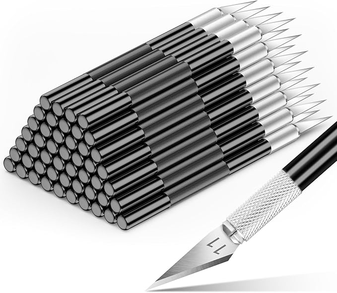 DIYSELF 50-Piece Exacto Knife, Aluminum Alloy Handle, Precision Craft Knife Set for Student, Artist, Carbon Steel Blade, Hobby Knife Set for Crafting, Leather, Wallpaper, Collage (Black)