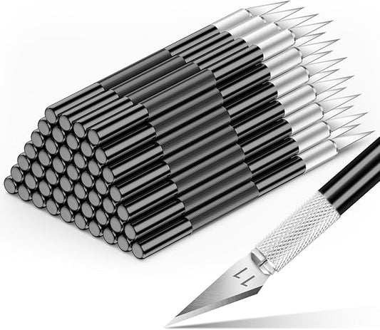 DIYSELF 50-Piece Exacto Knife, Aluminum Alloy Handle, Precision Craft Knife Set for Student, Artist, Carbon Steel Blade, Hobby Knife Set for Crafting, Leather, Wallpaper, Collage (Black)