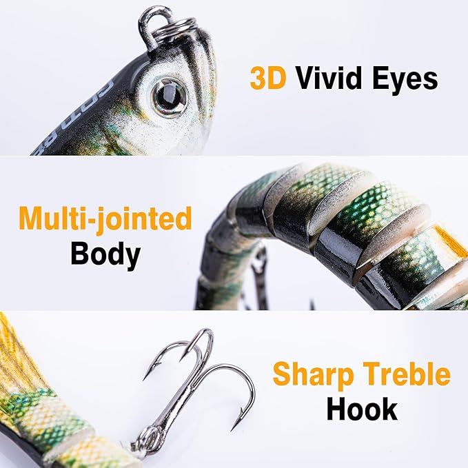 Goture Bass Fishing Lures, Lifelike Jointed Swimbait for Bass Trout Walleye Crappie Pike, Slow Sinking Segment Swimming Bait Fishing Lures for Freshwater and Saltwater, Gifts for Men