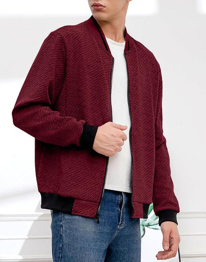 Mens Casual Jacket Loose Fit Lightweight Jacket Varsity Bomber Jacket with Zipper