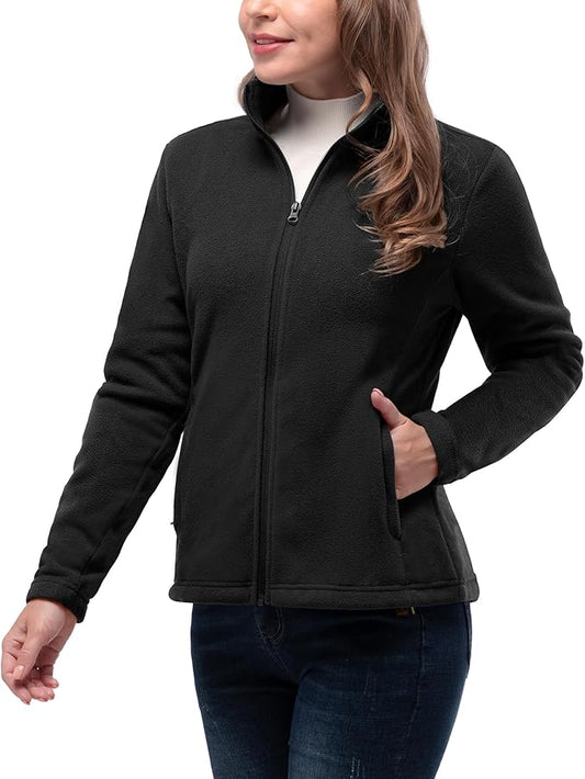 33,000ft Women's Zip Up Fleece Jacket, Long Sleeve Warm Soft Polar Lightweight Coat with Pockets for Winter