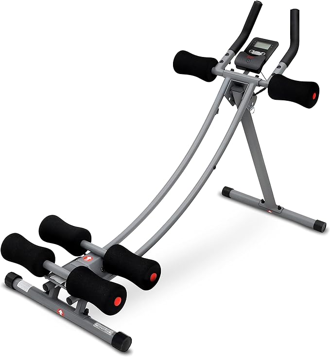 Sunny Health & Fitness Waist Trainer Ab Roller with Elbow Support, Training Wheels, Foldable for Home Gym, Abdominal Exercises, Core Strength, Glute Trainer, Crunch Workouts with Optional Dip Station