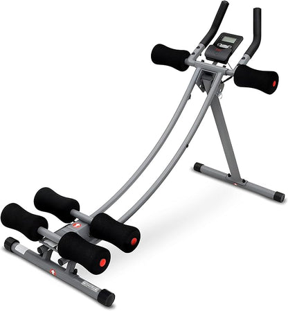 Sunny Health & Fitness Waist Trainer Ab Roller with Elbow Support, Training Wheels, Foldable for Home Gym, Abdominal Exercises, Core Strength, Glute Trainer, Crunch Workouts with Optional Dip Station