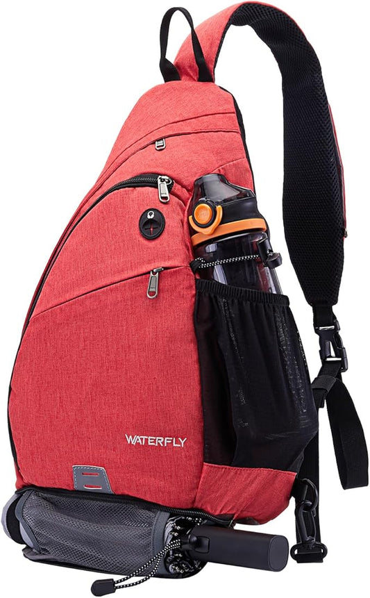 WATERFLY Sling Bag Crossbody Backpack: Over Shoulder Daypack Casual Cross Chest Side Pack (Large, Red)