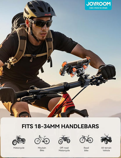 JOYROOM Motorcycle Phone Mount Holder - [Dual Vibration Dampener] 150mph Anti-Shock Phone Holder for Motorcycle [Upgrade Metal Handlebar Clamp] - Bike Phone Holder Mount for 4.7-7" Phones Orange