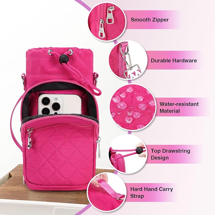 Water Bottle Carrier Bag with Strap, Water Bottle Holder Crossbody Bags for Women Men for Walking, Hiking,Cycling