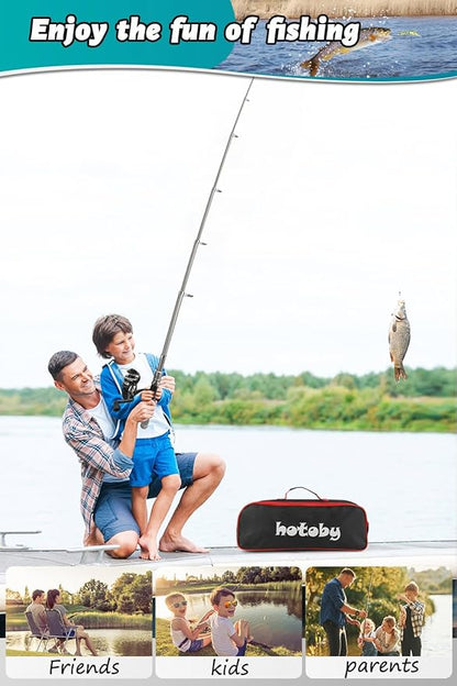 Fishing Pole Combo Set, 2PACK 6.89ft Fishing Rod and Reel Combo, Carbon Fiber Telescopic Fishing Rod Kit with Spinning Reel,Line, Lures, Fishing Pliers, Lip Gripper, Carrier Bag for Beginner Angler