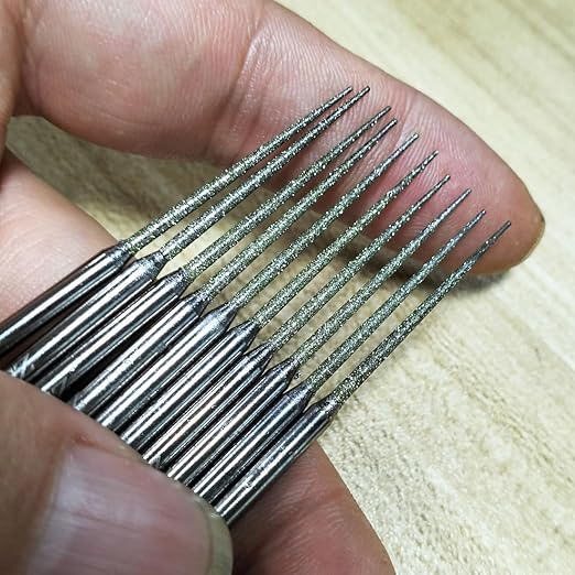 Luo ke 10 Pcs Diamond Burr - 1/8'' Shank Long Cone Shape Diamond Burs Bead Reamer for Rotary Tools