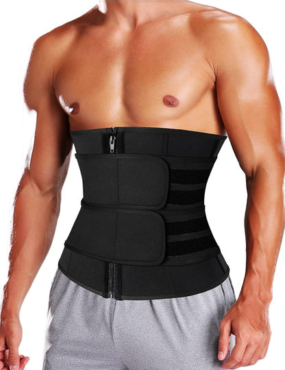 KIWI RATA Mens Workout Waist Trainer Corset Neoprene Sauna Sweat Trimmer Cincher Belt Extra Belly Compression Belts