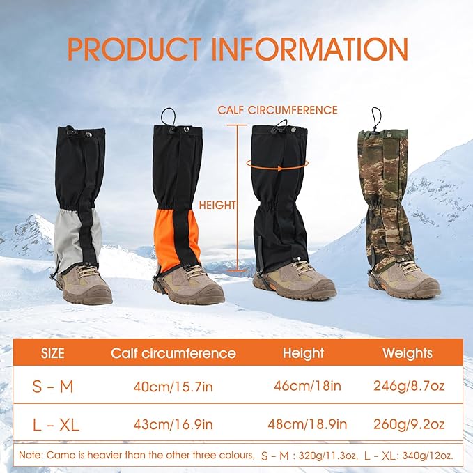 likloks Adjustable Leg Gaiters for Men & Women - Lightweight & Waterproof Gaiter for Hiking, Snow, Trail, Trekking, Hunting, Climbing