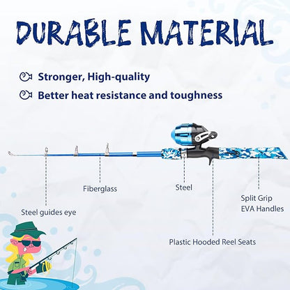 Kids Fishing Pole, Portable Telescopic Kids Fishing Poles for Boys and Girls, Fishing Rod and Reel Combo Kit with Tackle Box, and Fishing Net, Best Fishing Pole for Toddler Youth