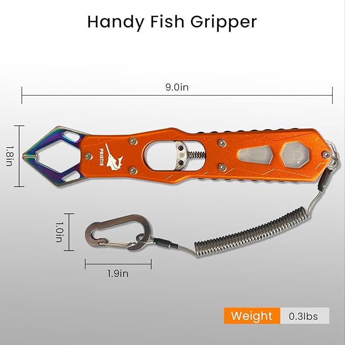 Pristis Metal Fish Lip Gripper, Heavy Duty Stainless Steel Fishing Grabber with Lightweight Aluminium Handle, Hook Remover Holder for Caught Fish, Snakehead Grab Grip Tool for Freshwater Saltwater