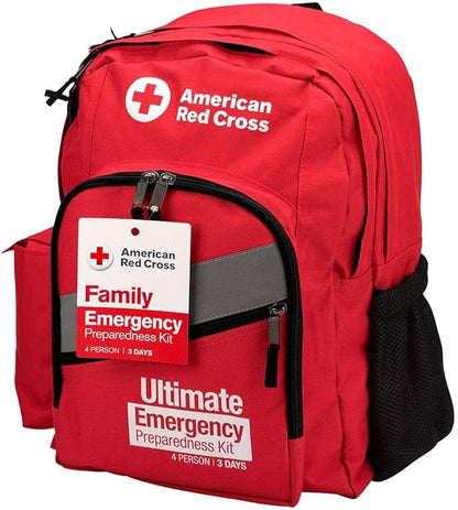 American Red Cross Officially Licensed Product |3-Day Emergency Preparedness Deluxe Backpack | 72 Hour Survival Supplies for 4 People | Water, Phone Charger, Blanket, Food