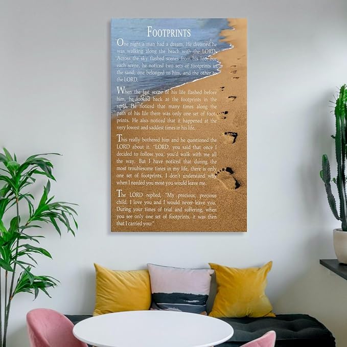 AYLIDEGHSF Footprints In The Sand Wall Art Footprints In The Sand Poster Foot Prints Poem Gifts Wall Decor Aesthetic Unframe-style 12x18inch(30x45cm)