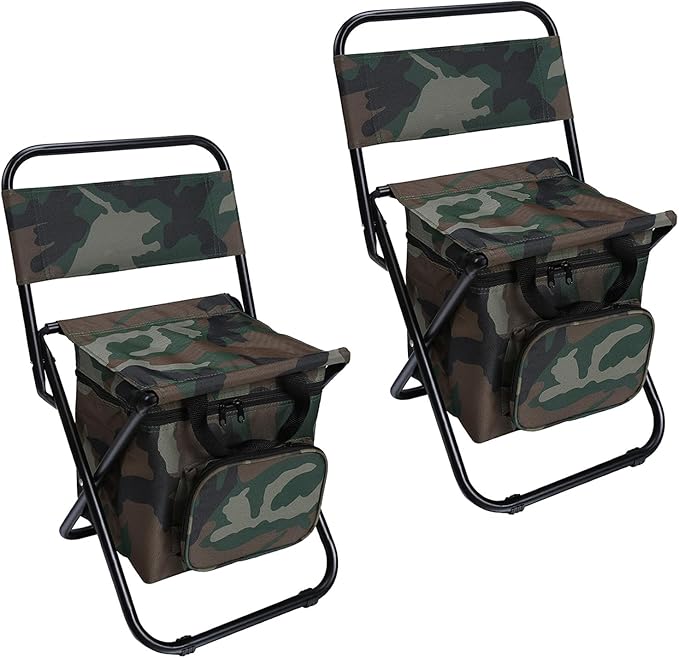 LEADALLWAY Fishing Chair with Cooler Bag Compact Fishing Stool Foldable Camping Chair