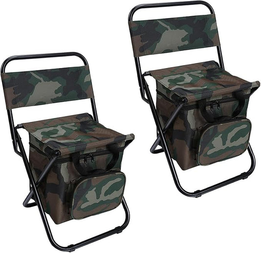 LEADALLWAY Fishing Chair with Cooler Bag Compact Fishing Stool Foldable Camping Chair