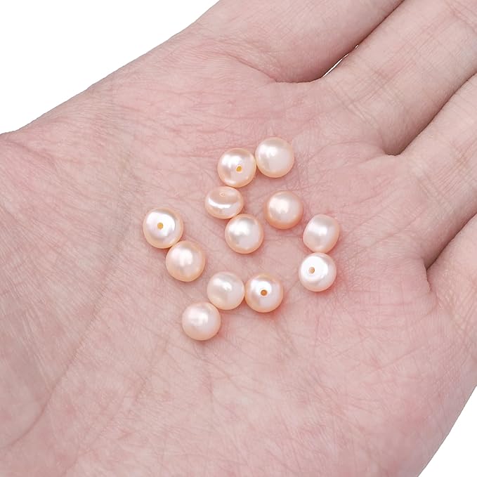 Natural Half Drilled Pearl Beads Pink 6-6.5mm 12pcs AAA Freshwater Cultured Loose Gemstone Beads for DIY Stud Earring Jewelry Making