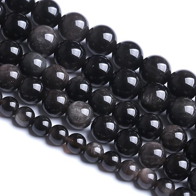 8MM 46PCS Natural Stone Silver Obsidian Loose Beads for Jewelry Making DIY Bracelet