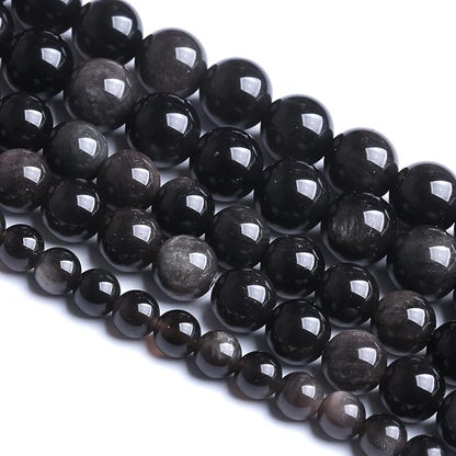 8MM 46PCS Natural Stone Silver Obsidian Loose Beads for Jewelry Making DIY Bracelet