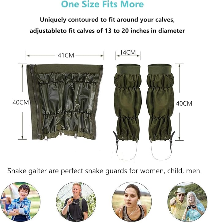 Snake Gaiters, Snake Bite Protection for Lower Legs, Outdoor Leg Gaiters Hiking Hunting Snow Boot Gaiters Sand Waterproof Boots Cover Legging Gaiters Fit for Men & Women, Adjustable Size
