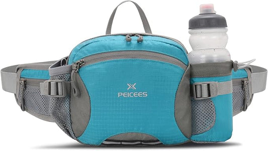 Peicees Hiking Fanny Pack Large Waist Bag for Men Women with Bottle Holder Water Resistant Lumbar Pack for Hiking Camping Fishing Outdoor (Bottle Not Included)